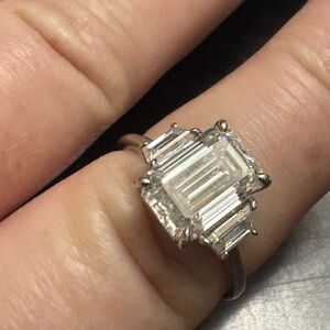 Ring silver moissanite three stone ring